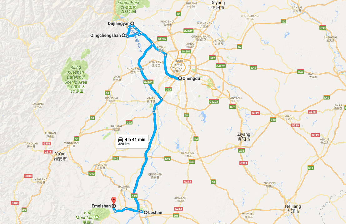 Dujiangyan Leshan Emeishan Travel Map