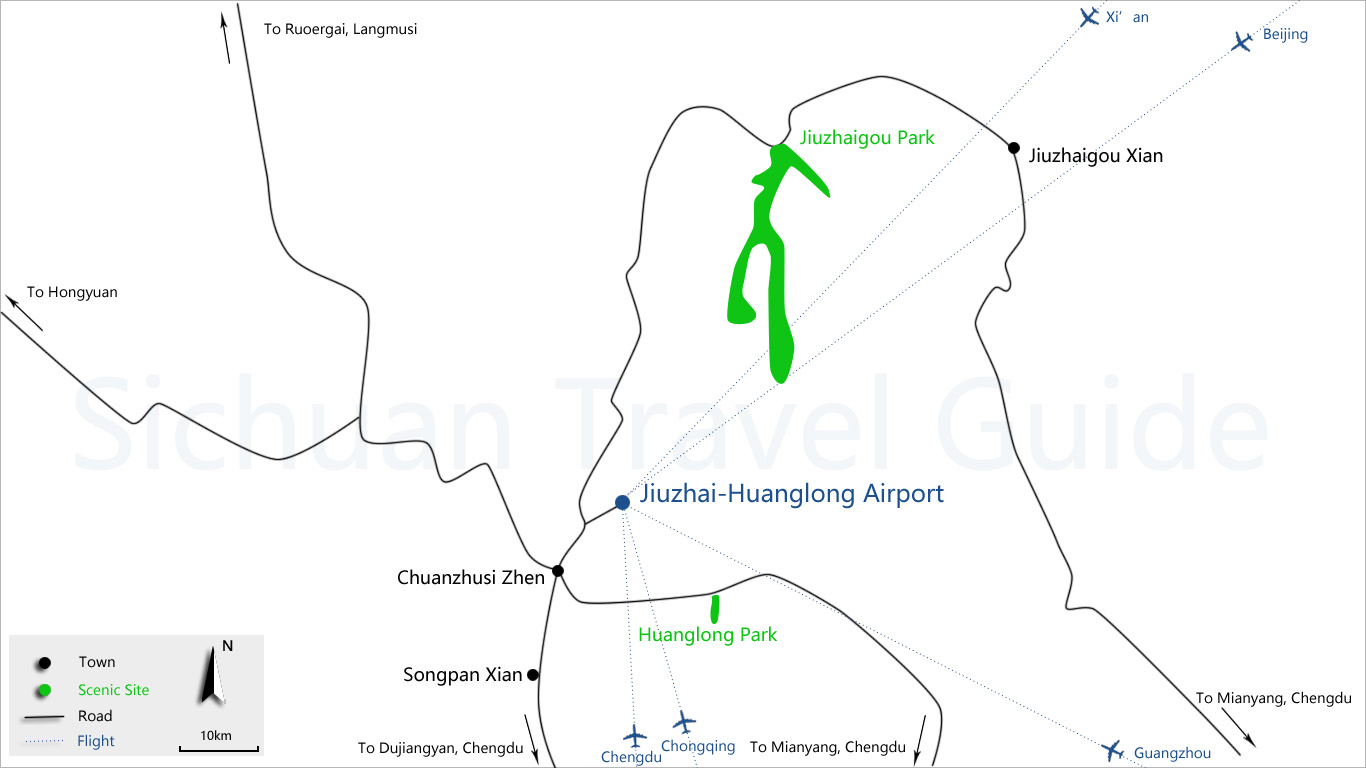 Jiuzhaigou Airport Transfer Map